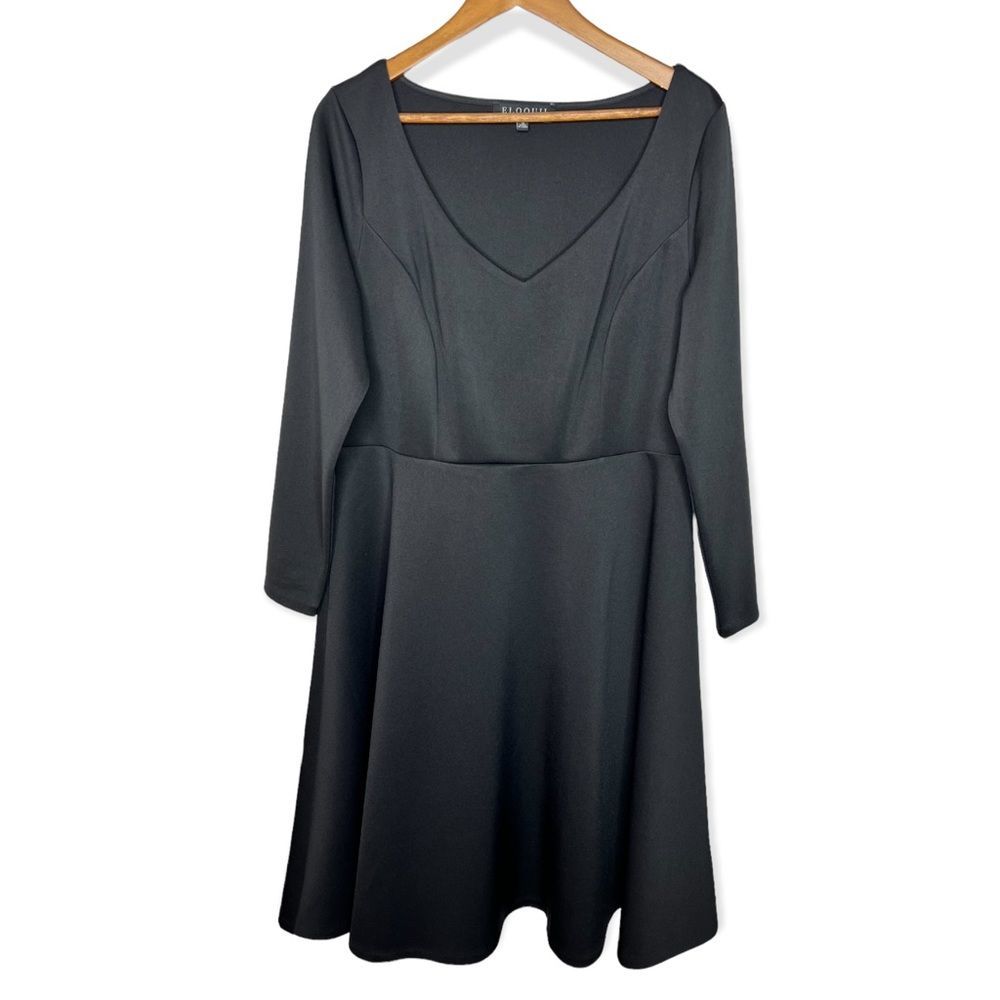Eloquii Scuba Knit Swing Skater Midi Little Black Dress Size 16 1X